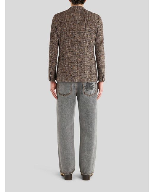 Etro Brown Single-Breasted Checked Blazer for men