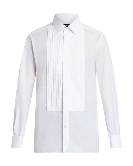 Tom Ford White Pleated Bib Collar Shirt for men