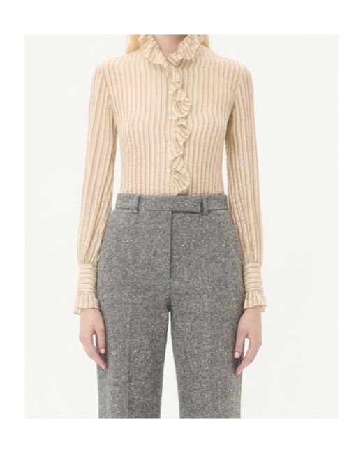 Valentino Natural Striped Ruffle Detailed Button-Up Shirt