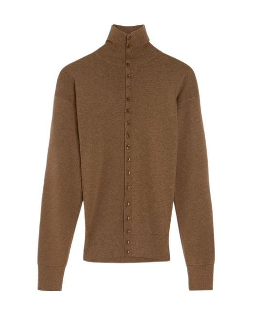 Lemaire Brown Turtleneck Buttoned Cardigan