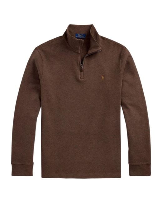 Polo Ralph Lauren Brown Estate Fleece Quarter Zip Sweater for men