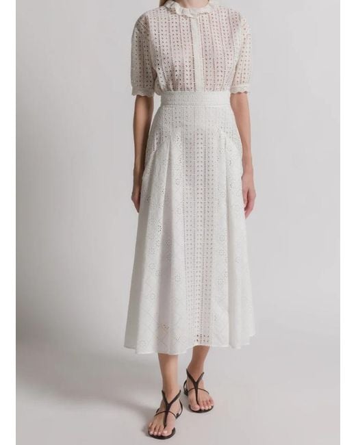 Alberta Ferretti White Sangallo Lace Long Skirt