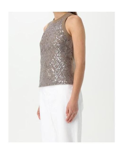 Brunello Cucinelli Brown Sequin Embellished Sleeveless Tank Top