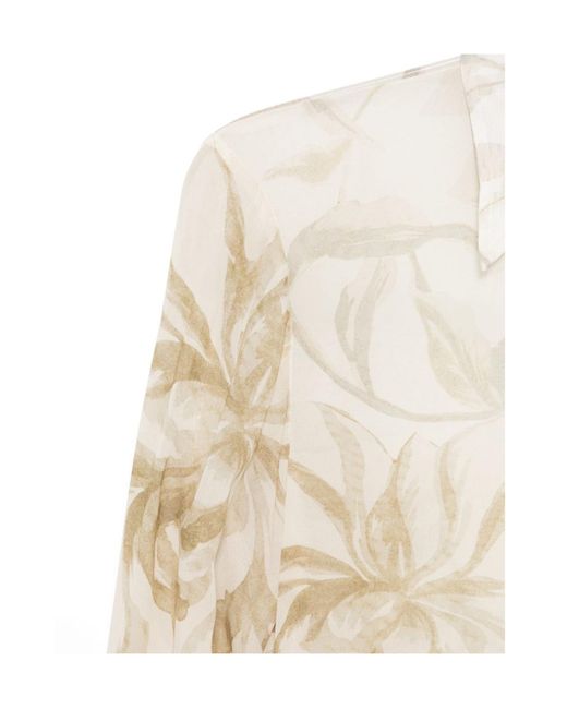 Semicouture White Floral Tie-Waist Shirt