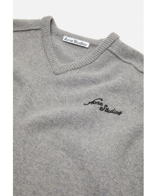 Acne Gray V-Neck Jumper for men