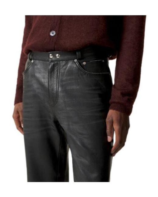 Our Legacy Gray High-Waisted Straight Leather Pants for men