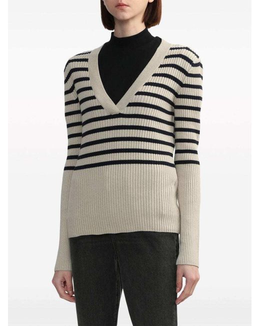 A.P.C. White Striped Ribbed-Knit Jumper