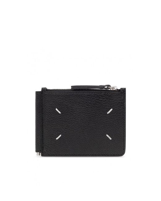 Maison Margiela Black Four-Stitch Detailed Zipped Wallet for men