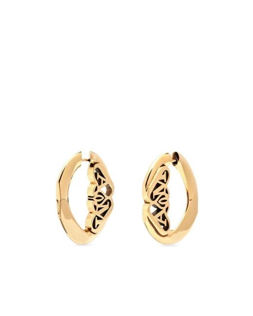 McQueen Metallic Seal-Logo Cut-Out Detailed Hoop Earrings