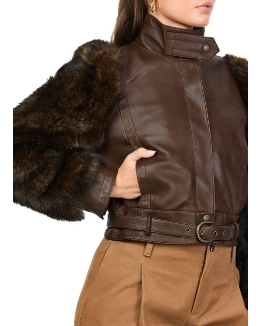 Chloé Brown High Collar Long Sleeve Leather Jacket