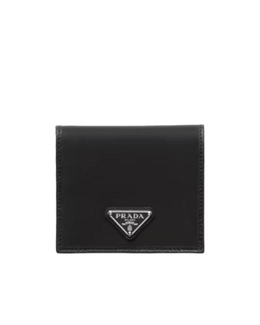 Prada Black Logo Plaque Bi-Fold Wallet for men