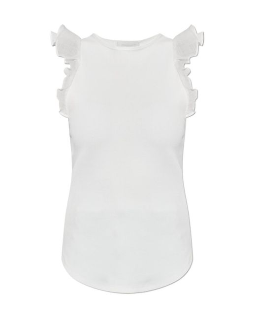 Zimmermann White Awaken Ruffled-Trim Ribbed Tank Top