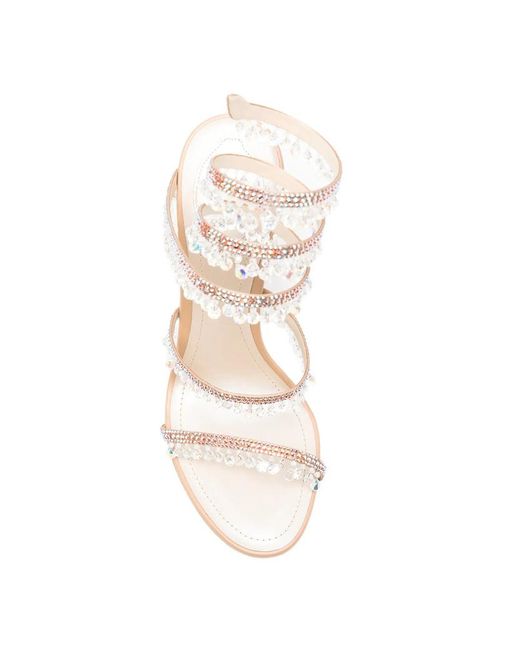 Rene Caovilla White Round-Toe High-Heeled Sandals