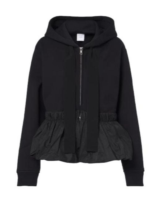 Patou Black Peplum Cotton Zip-Up Hoodie