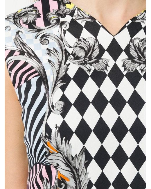 Versace White Color Plaid Baroque Printed Dress