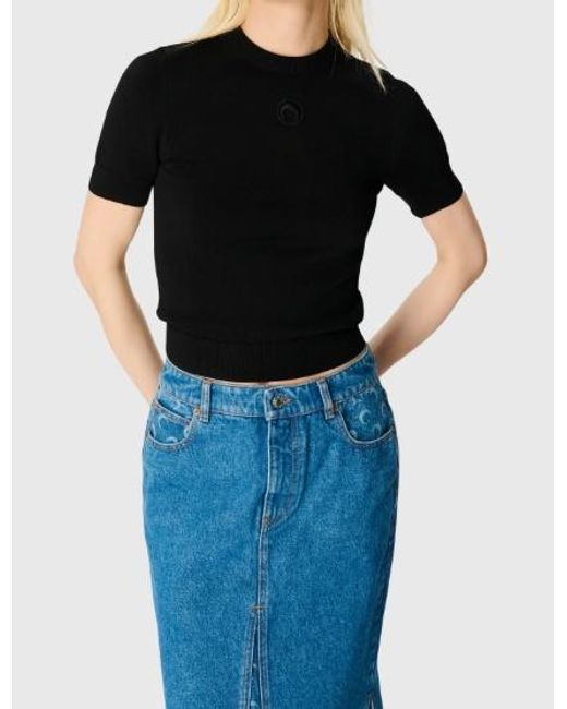 MARINE SERRE Blue Moon Laser Wash Denim Knee Length Skirt