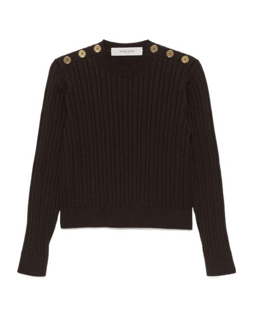 Golden Goose Deluxe Brand Black Cable-Knit Button Detailed Jumper