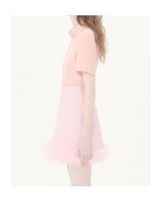 Valentino Pink Georgette Mock Neck Short-Sleeved Top