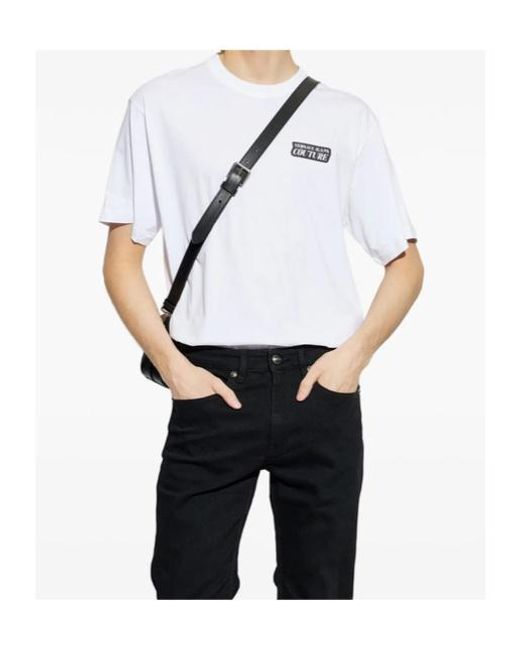 Versace Jeans White Couture Logo Printed Crewneck T-Shirt for men