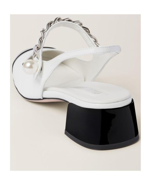 Miu Miu White Chain Detail Patent Slingback Pump