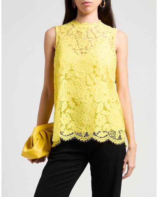 Dolce & Gabbana Yellow Solid Sleeveless Lace Top