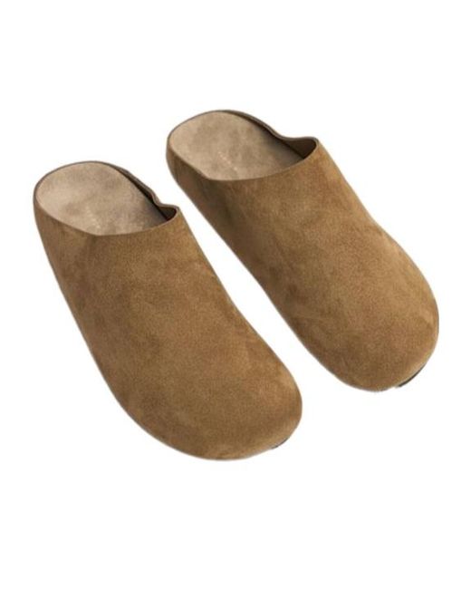 The Row Natural Suede Flat Slides