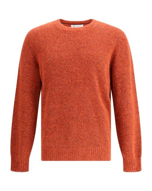 Brunello Cucinelli Orange Crewneck Knitted Jumper for men