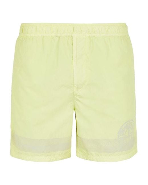 Stone Island Yellow Elastic Waist Shorts for men