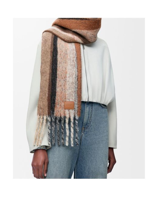 Loewe White Fringed-Edge Striped Scarf