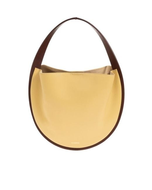 Jil Sander Natural Pivot Logo Embossed Shoulder Bag
