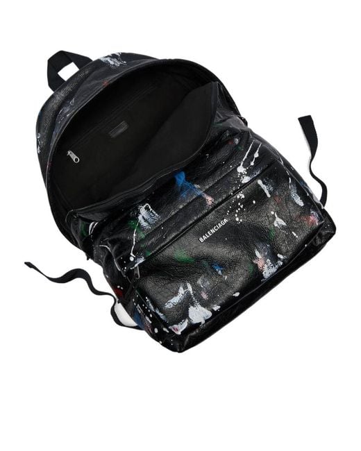 Balenciaga Black Explorer Paint-Splatter Backpack for men