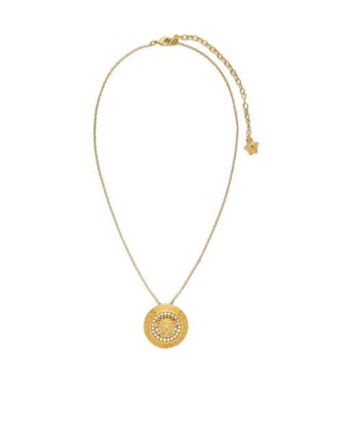 Versace Metallic Embellished Pendant Necklace