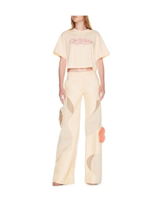 Off-White c/o Virgil Abloh Natural Crewneck Cropped T-Shirt