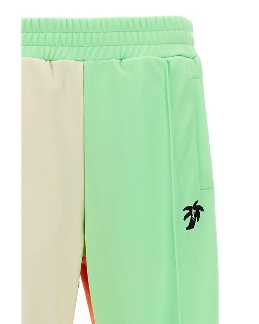 Palm Angels Green Logo Printed Colourblock Track Pants for men
