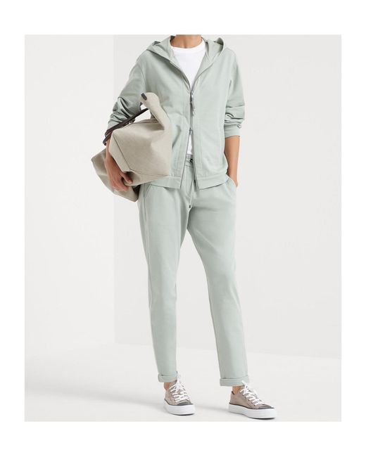 Brunello Cucinelli Gray Monili Bead-Embellished Drawstring Track Pants