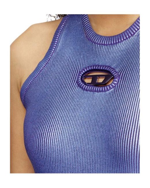 DIESEL Blue M-Caddix-M Metallic Ribbed Knit Mini Dress