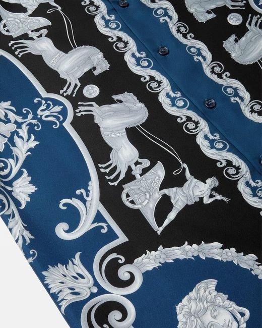 Versace Blue Pattern-Printed Long-Sleeved Shirt for men