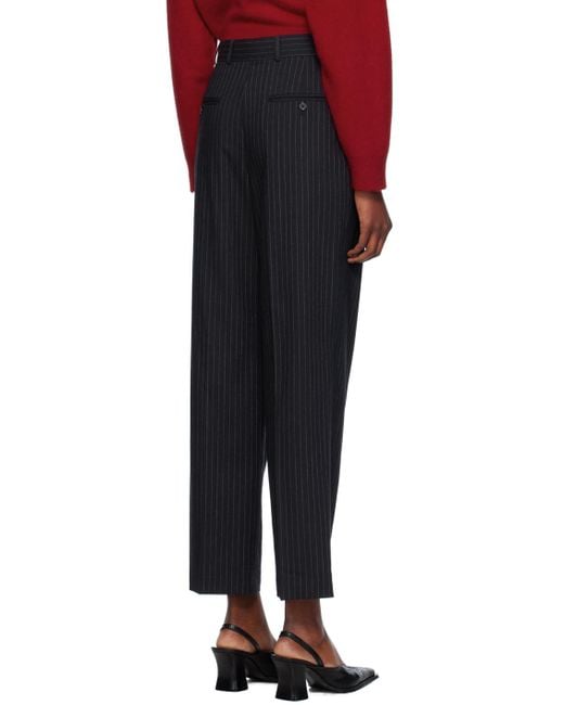 Totême  Black Totême Pleat Detailed Pinstriped Trousers