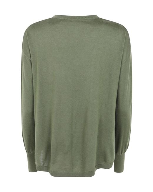 Aspesi Green Ribbed V-Neck Knit Top