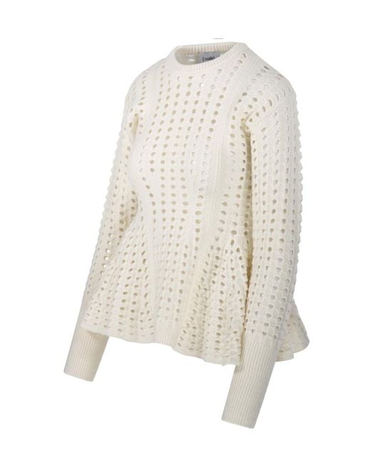 Nude White Perforated T-Neck Sweater
