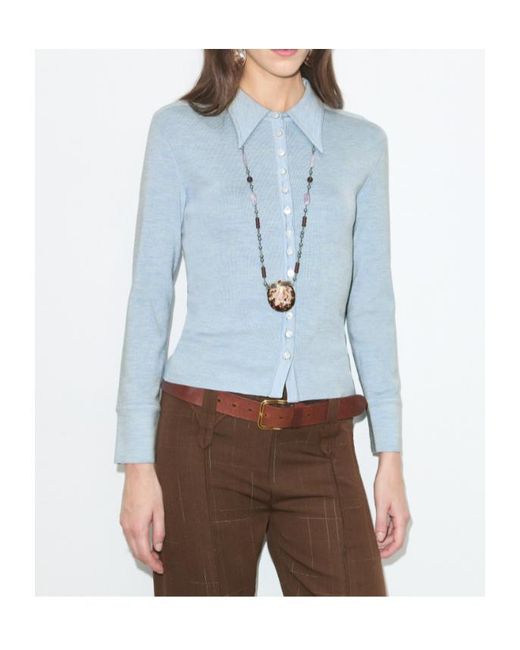 Tory Burch Blue Silk Polo Cardigan
