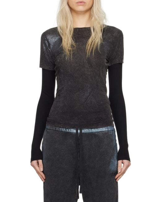 DIESEL Blue T-Miwa Layered Faded Metallic Top