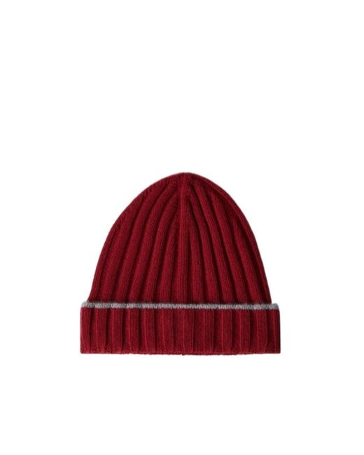 Brunello Cucinelli Red Logo-Patch Ribbed Cashmere Beanie for men