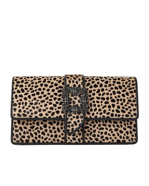 Manolo Blahnik Black Leopard-Print Calf Hair And Leather Clutch