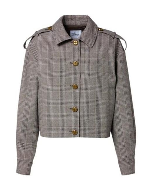 Self-Portrait Gray Checked Cotton And Linen Jacket