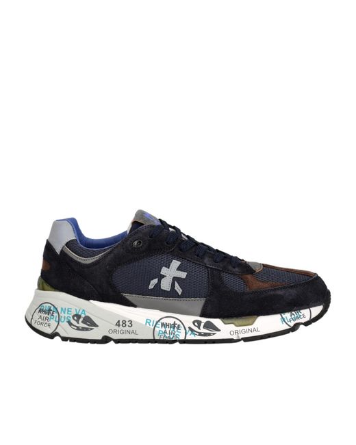 Premiata Blue Lace-Up Low-Cut Sneakers for men