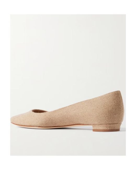 Manolo Blahnik Natural Lanza Bb Wool Point-Toe Flats