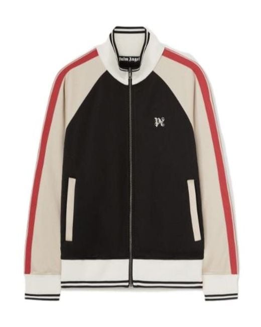 Palm Angels Black Monogram Embroidered High Neck Track Jacket for men