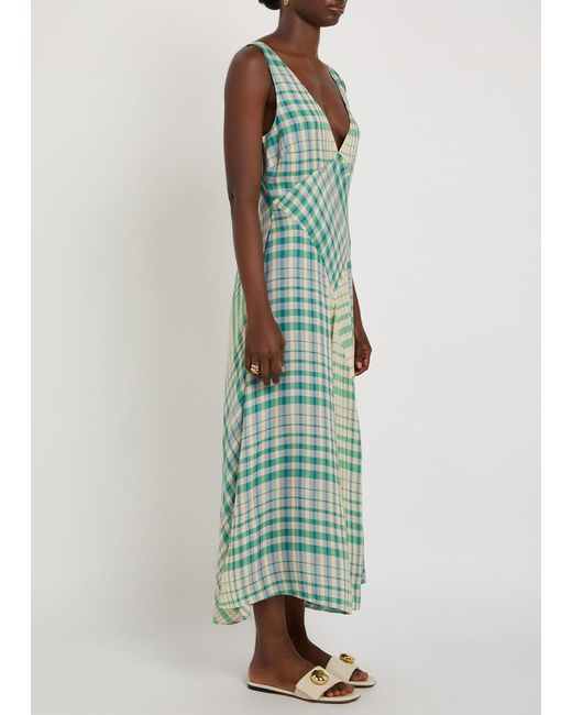 Polo Ralph Lauren Green Plaid Woven Midi Dress