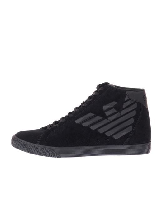 EA7 Blue Lace-Up High-Top Sneakers for men